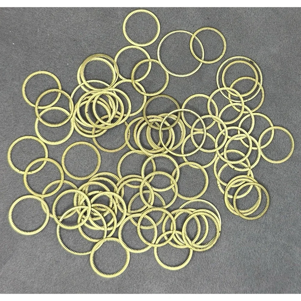 70 Flat Watch Ring Gears Gold Brass steampunk Part Wheel Lot Vtg internal tooth